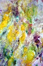 Yellow red violet dark spots pastel colors, bright pastel paint acrylic watercolor background, colorful texture