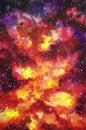 Yellow red violet galaxy watercolor illustration