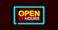 Open 24 Hours Neon Lighted Sign 3D Illustration