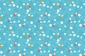 Yellow, red and white pills pattern. Blue medical background Royalty Free Stock Photo