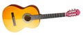 Yellow red wooden classic new acoustic guitar traditional rock music string instrument isolated white background