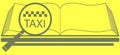 Book with magnifier and taxi symbol