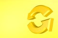 Yellow Reload icon isolated on yellow background. Refresh symbol. Rotation arrows in a circle. Minimalistic concept with copy