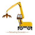 Yellow reloading excavator, reloader. Special equipment for landfills, garbage, scrap, wood