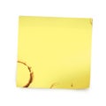 Yellow reminder note paper with coffee stain