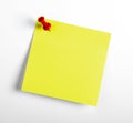 Yellow reminder note with red pin Royalty Free Stock Photo