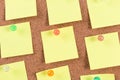 Yellow reminder sticky note on cork board Royalty Free Stock Photo