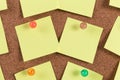 Yellow reminder sticky note on cork board Royalty Free Stock Photo