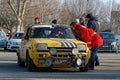 Yellow Renault at Historic Monte-Carlo Rally in Crest