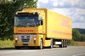 Yellow Renault Magnum Semi Truck on the Road