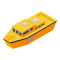 Yellow rescue boat icon, isometric style