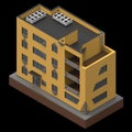 Yellow residential building in a small isolated platform. Raster 3d illustration of a perspective view. 3d rendering.