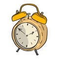 Yellow retro alarm clock vector illustration sketch doodle hand Royalty Free Stock Photo