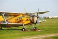 Yellow retro biplane Royalty Free Stock Photo