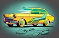 yellow retro car on cyan background Royalty Free Stock Photo