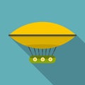 Yellow retro hot air balloon icon, flat style Royalty Free Stock Photo