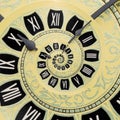 Yellow retro old clock spiral abstract background. Antique clock fractal background. Time spiral surreal clock Royalty Free Stock Photo