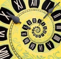 Yellow retro old clock spiral abstract background. Antique clock fractal background. Time spiral surreal clock Royalty Free Stock Photo