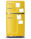 Yellow retro refrigerator with paper stickies