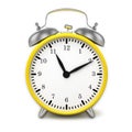 Yellow retro styled classic alarm clock isolated