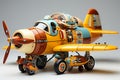 Yellow Retro wooden Toy Airplane in Vibrant Colors: A Charming Handcrafted Plane Model.
