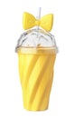 Yellow reusable plastic cup with lid and straw