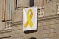 Yellow ribbon banner against political prisoners and exiles in Catalonia Royalty Free Stock Photo