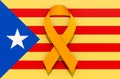 Yellow ribbon on the Catalonian flag. Catalonia independence con Royalty Free Stock Photo