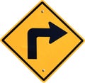 Yellow right turn road sign Royalty Free Stock Photo