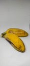 Yellow ripe banana kepok isolated on white, banana kepok for fried banana ingredients, twin banan, fruit from asia
