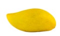 Yellow ripe sweet beautiful mango fruit and mango slice with cubes isolated white background Royalty Free Stock Photo