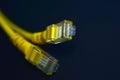 Yellow RJ-45 or ethernet internet cable on black background Royalty Free Stock Photo