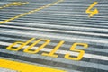 Yellow road marking on pave Royalty Free Stock Photo