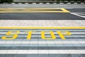 Yellow road marking on road Royalty Free Stock Photo