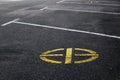 Yellow road No parking sign marking of the circular shape on a background of asphalt. Royalty Free Stock Photo