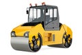 Yellow road roller, roller-compactor or roller, 3D rendering Royalty Free Stock Photo