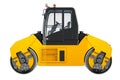 Yellow road roller, side view. 3D rendering Royalty Free Stock Photo