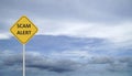 Yellow road sign with text of Scam Alert and clouds Royalty Free Stock Photo