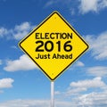 Yellow road sign toward election 2016 Royalty Free Stock Photo