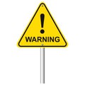 Yellow road sign with word Warning and exclamation mark on white background Royalty Free Stock Photo