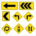 Yellow road traffic signs set on white background