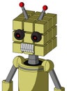 Yellow Robot With Cube Head And Teeth Mouth And Black Glowing Red Eyes And Double Led Antenna Royalty Free Stock Photo