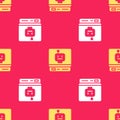 Yellow Robot icon isolated seamless pattern on red background. Artificial intelligence, machine learning, cloud Royalty Free Stock Photo