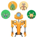 Yellow Robot with Retractable Round Eye Four Icons