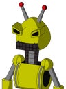 Yellow Robot With Rounded Head And Keyboard Mouth And Angry Eyes And Double Led Antenna