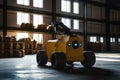 Autonomous robot navigating a warehouse in bright afternoon light Royalty Free Stock Photo