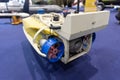 Yellow robotic equipment - industrial underwater drone - equipment for science or military - close up