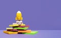 Yellow rocket stands on desk and violet background Royalty Free Stock Photo