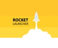 Yellow rocket and white cloud, icon in flat style Royalty Free Stock Photo