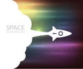 Yellow rocket and white cloud, icon in flat style Royalty Free Stock Photo